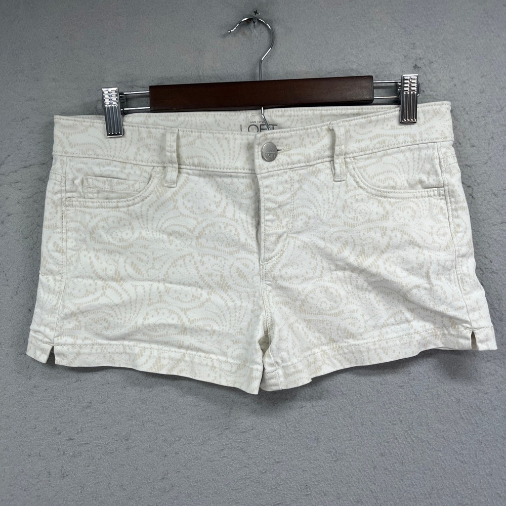 LOFT Chino Shorts Women 27/4 White Paisley Printed Stretch Casual Preppy Coastal